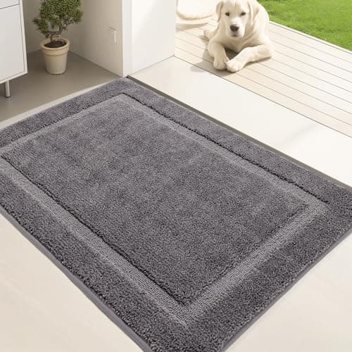 Image of Oiilores Dirt Trapper Door Mat Indoor 80 x 120 cm, Washable Entry Rug, Inside Doormats for Entryway, Non-Slip, Low-Profile, Super Absorbent Dog Mats for Muddy Paws, Pets, Gray