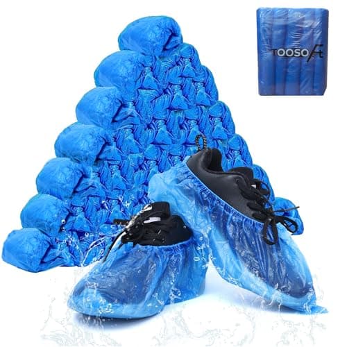 Image of Shoe Covers Disposable 300 Pack (150 Pairs)： TOOSOFt Waterproof Shoe Covers Plastic - Blue Overshoes for Indoor - Disposable Shoe Covers Non Slip - Durable CPE Shoe Protector Covers.