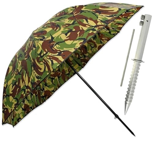 Image of DNA Leisure 45" Fishing Umbrella with Tilt Function + Brolly Ground Spike DPM Camo – Waterproof Angling Shelter Set for Carp & Coarse Fishing Anglers Accessories