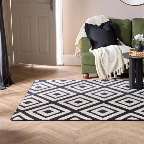 Image of OHS Rugs Living Room 120 x 170, Contrast Geo Tufted Rugs for Bedroom Home Decorations Non Slip Modern Hallway Runner Soft Fluffy Rug Non Shedding Low Pile Carpet Medium Rug, Black/White