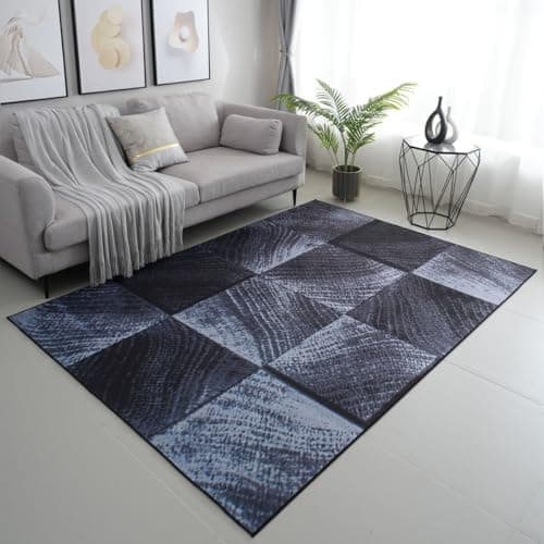 Image of viceroy bedding Modern PRINT NON SLIP Rugs Living Room Carpet Mat For Bedroom Large Area Rug Hallway Kitchen Extra Large Size Low Pile Flat Weave (Check Black Grey, 120 x 170 cm)