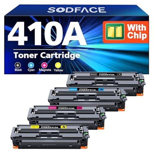 Image of SODFACE Compatible Toner Cartridges Replacement for HP 410A CF410A 410X CF410X for HP MFP M477fdw Toner M477fnw M477fdn M452nw M377dw M452dn M452dw M477dw M477nw (Black Cyan Magenta Yellow, 4-Pack)