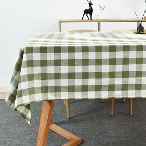 Image of Yofori Gingham Tablecloth, Heavy Duty Cotton Blend Table Cloth for Rectangle Tables Checkered Tablecloth for Kitchen Dinning Outdoor Picnics (Green, 135 x 220 cm)