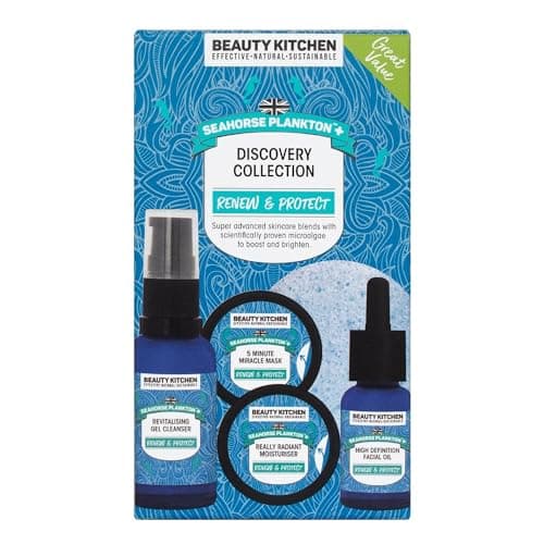 Image of Beauty Kitchen - Seahorse Plankton + Discovery Collection - Hydrating Moisturiser, Cleanser, Mask, Oil & Sponge - For Fine Lines, Wrinkes & Uneven Skin Tone - Vegan/Cruelty Free