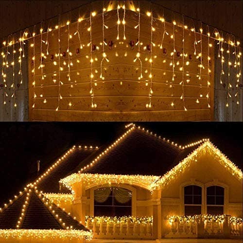 Image of SHATCHI 240LEDs Waterfall Icicle Christmas Lights Warm White - Multifunction 8 Modes, Timer Clear Cable Indoor/Outdoor Low Voltage Waterproof Curtain Light Christmas Decoration