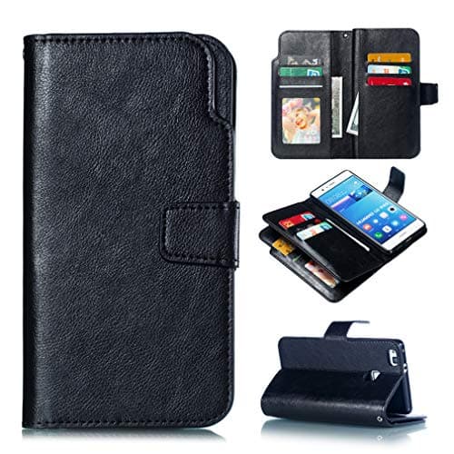 Image of LMFULM® Case for Huawei P9 lite 2016 / VNS-L31 (5.2 Inch) PU Leather Cover Magnetic Wallet Phone Cover Litchi Pattern Stand Wallet Case 9 Card Slots Flip Case for Huawei P9 lite 2016 Black