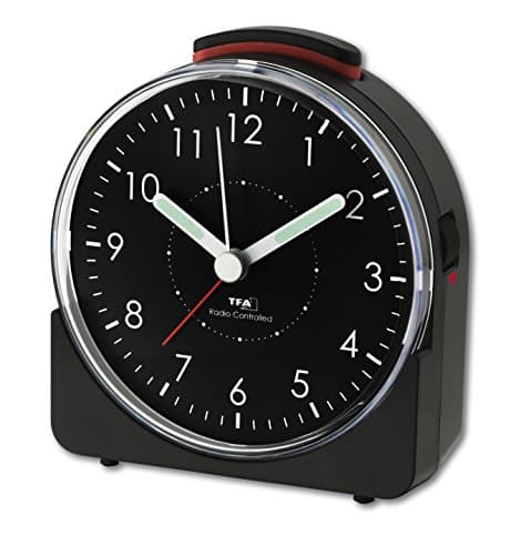 Image of TFA Dostmann Sunrise 60.1513.01 Analogue Radio-Controlled, Silent Movement, with Alarm Clock, Snooze Function, Black, L 102 x B 46 x H 110 mm
