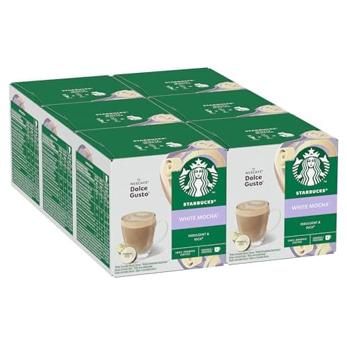 Image of STARBUCKS White Mocha by NESCAFÉ Dolce Gusto, 72 Mocha Flavour with Espresso Roast Coffee Pods (6 packs), White Chocolate Notes