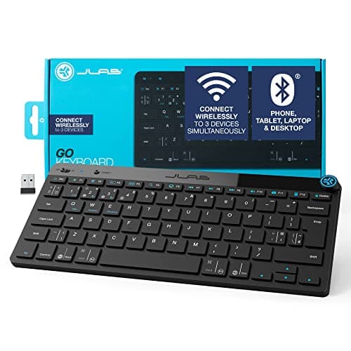 Image of JLab Go Wireless Keyboard - Small Bluetooth Keyboard with 2.4G USB Connectivity, Multi Device Quiet Portable Keyboard for iPad/iPad Mini/Tablet/PC/Laptop/Android/Apple Mac, Flat Compact Design