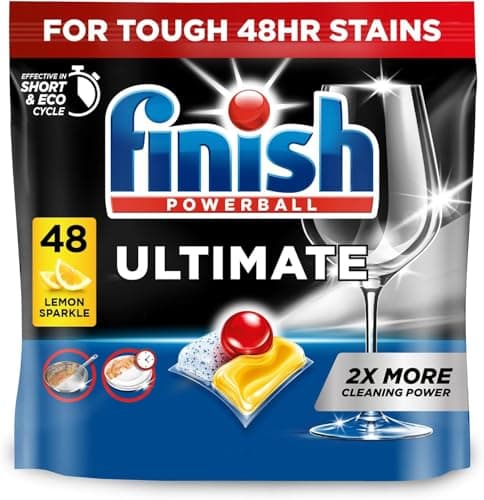 Image of Finish Dishwasher Tablet, Ultimate, 48 Tablets, Lemon Sparkle, Clean & Shine Detergent Tabs, Tough on Grease Stains, Effective for Short Eco Cycle