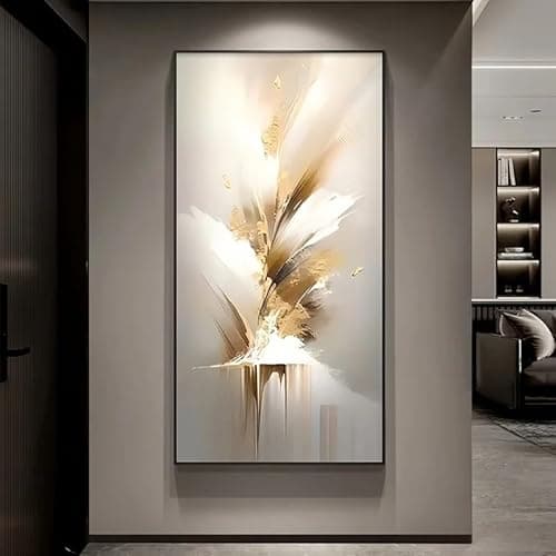 Image of Prints on Canvas Painting Luxurious Golden and White Vertical Artwork for Home Office for Living Room Bedroom Hallway Decor(60X120cm)