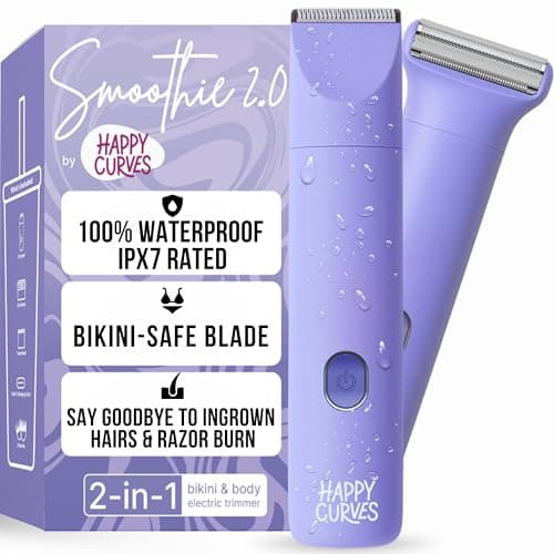 Image of HAPPY CURVES Smoothie 2.0 Bikini Trimmer - Electric Razor for Women, Waterproof Hair Groomer with Adjustable Guards, Personal Shaver for Pubic Hair, Ladies Intimate Shaver and Body Trimmer (Berry)