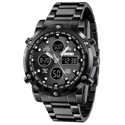 Image of SKMEI Mens Wrist Watch, Waterproof Military Analog Digital Watches with LED Multi Time Chronograph, Stainless Steel Business Watches for Men