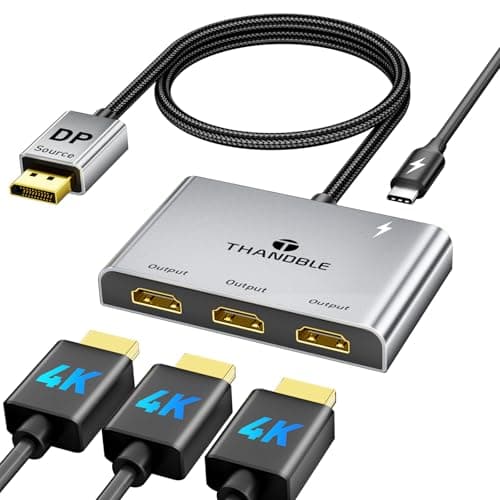 Image of THANDBLE DisplayPort to HDMI Splitter for Multi Monitor Adapter, HDMI Splitter Extended Display 1 in 3 Out MST Hub (4K@60Hz) for Extended or Cloned Display Mode, DP to 3X HDMI Port with PC, NVIDIA AMD
