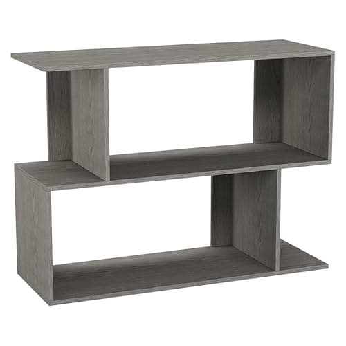 Image of URBNLIVING 80cm Width Cedar Grey 2 Tier Wooden Shelving Unit Freestanding Bookcase Display Organiser with Irregular Storage Compartments for Bedroom Study Living Room Office Modern Open Bookshelf