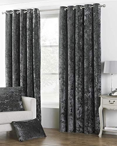 Image of Paoletti Verona CRUSHED VELVET Eyelet Curtains, 46" x 72" (117 x 183 cm), Pewter Grey