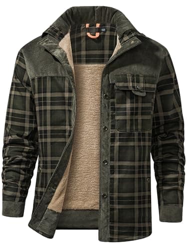 Image of Mr.Stream Men's Padded Lumberjack Casual Long Sleeve Plaid Flannel Lined Button Warm Shirt Sherp Jacket 3251 Dark Green S