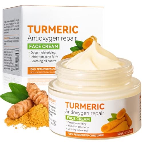 Image of Turmeric Face Cream, Brightening Face Cream for Radiant & Glowing Skin, Vitamin C Moisturiser, Dark Spot Corrector Remover, Natural Turmeric Cream Skin Care, Anti Aging, Moisturizing, Erase Fine Lines