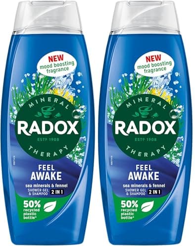 Image of Radox Mineral Therapy Feel Awake 2-in-1 Body Wash & Shampoo Shower Gel with a sea mineral & fennel fragrance for a refreshing experience 6x 450 ml (Pack of 2)