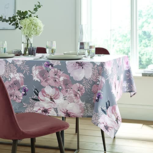 Image of Catherine Lansfield Dramatic Floral137x229cm Wipe Clean Cotton Table Cloth Grey