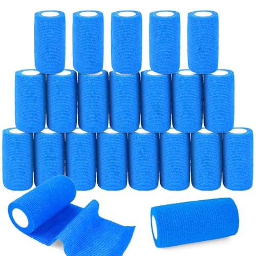 Image of Akamino 20 Rolls Cohesive Bandage 10cm x 4.5m, Blue Elastic Self-Adhesive Bandage, Pet Vet Wrap for Horses, Non-Woven Sports Wrap Tape for First Aid, Wrist & Ankle Protection