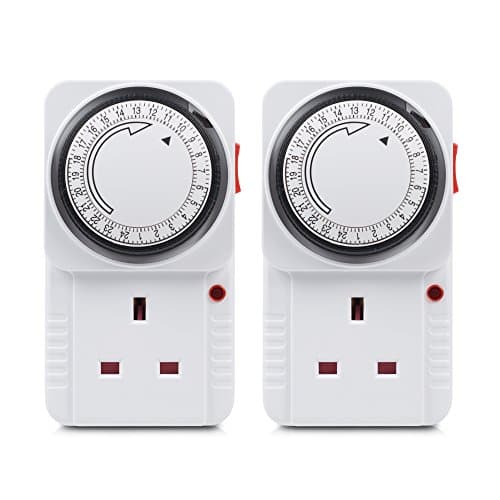 Image of HBN 24 Hour Programmable Mechanical Timer Plug Switch, Energy Saving UK Plug-in Indoor Timer Socket for Lights, Lamp and Home Appliances (13A/3120W, 2 Pack)