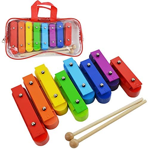 Image of A-Star Colourful Chime Bar Set of 8 Soprano Diatonic Rainbow Glockenspiel Xylophone with Two Wood Beaters in Carry Bag - C6 to C7