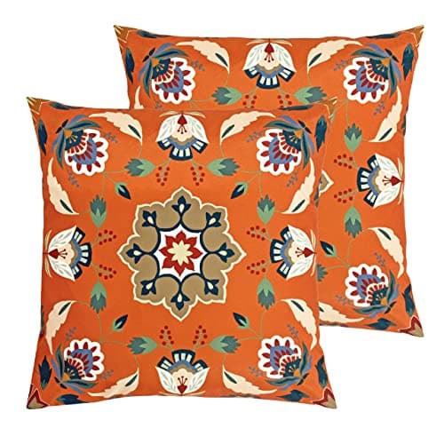 Image of furn. Folk Flora Outdoor Polyester Filled Cushions (Twin Pack), Polyester, Orange
