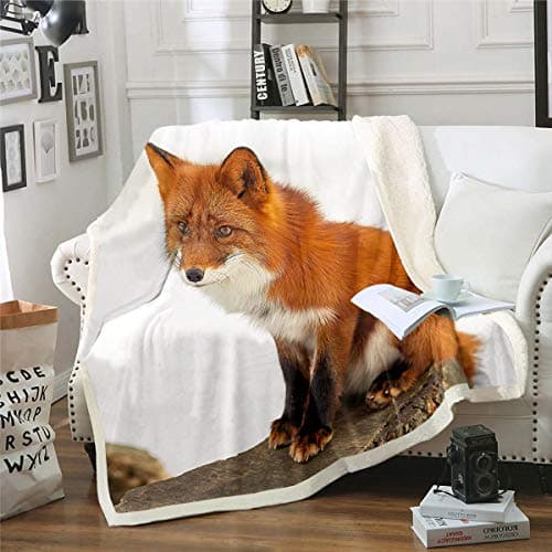 Image of Homemissing Missing Cartoon Sherpa Fleece Throw Blanket - Safari Fox Watercolor Cute Animal Plush Blanket - Lovely Orange Decor Fuzzy For Kids, Boys, Girls - 30x40 Inch