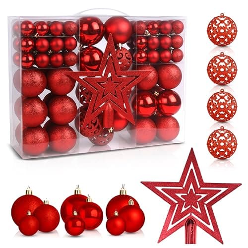 Image of Christmas Tree Baubles 100Pcs Red – Shatterproof Xmas Ornaments Balls Set for Christmas Decorations & Christmas Tree Decor