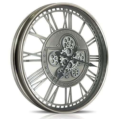 Image of DORBOKER Real Moving Gears Wall Clock Large Modern Metal Clocks for Living Room Decor, Industrial Steampunk Unique Vintage Rustic Decorative Clock for Home Farmhouse Office, 53.5cm,Gunmetal Roman