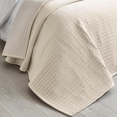 Image of Catherine Lansfield Velvet Pinsonic Quilted 220x220cm Bedspread Natural