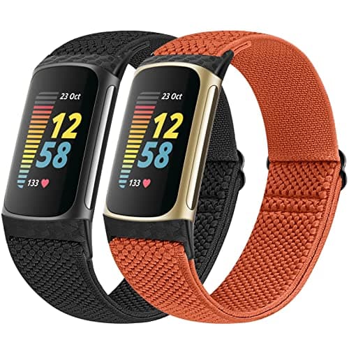 Image of Vodtian Elastic Straps Only Compatible with Fitbit Charge 6/ Charge 5 Strap, 2 Pack Stretchy Adjustable Nylon Loop Braided Replacement Sport Wristband for Charge 5/Charge 6 Activity Tracker Women Men