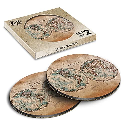 Image of 2 x Eco Boxed Cork Coasters - World Hemispheres Vintage Style Map Drink Cup Mug Glass Table Mat #14392