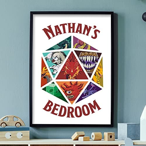 Image of Dungeons & Dragons Wall Print - Monster Dice Personalised Name Wall Art D&D Gamer Poster (A2 (42cm x 59.4cm))