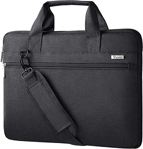 Image of Voova Laptop Bag 15.6 Inch, Waterproof Computer Case Sleeve for MacBook Air 15 M2, MacBook Pro 15/16, 15-16” HP Dell Lenovo Laptop, Slim Briefcase Messenger Bag with Shoulder Strap, Men Women,Black