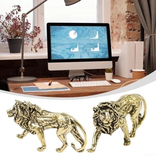 Image of RemixAst Copper Lion King Miniature Figurine with Antique Craft, Vintage Ornament