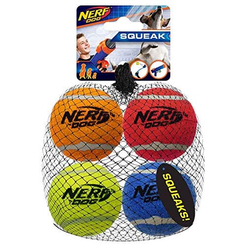 Image of Nerf Dog 4-PACK - Squeak Tennis Ball - Blue, Green, Orange and Red