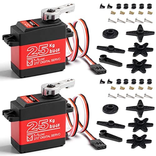 Image of Miuzei Digital Servo 25 kg Steering Servo Waterproof High Torque Metal Gear 270 Degree Servo + Motor for Mini RC Car 1/8 1/10 Robot Tarpaulin Boat with 25T Horn Servo