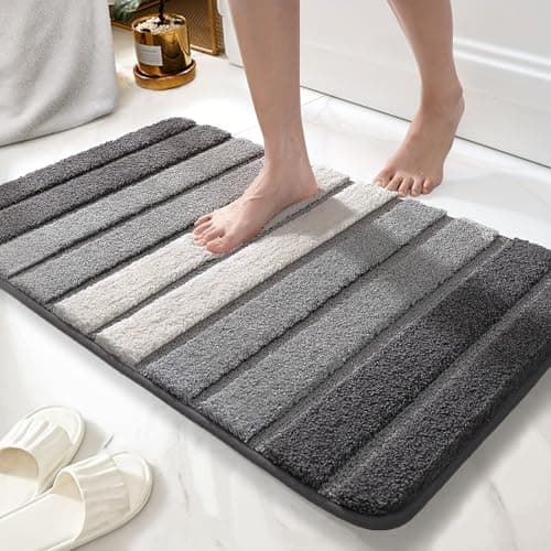 Image of wyewye Microfibre Bath Mat, Door Mat, Bath Rug, Super Absorbent Bathroom Rug 60x90 cm, Grey