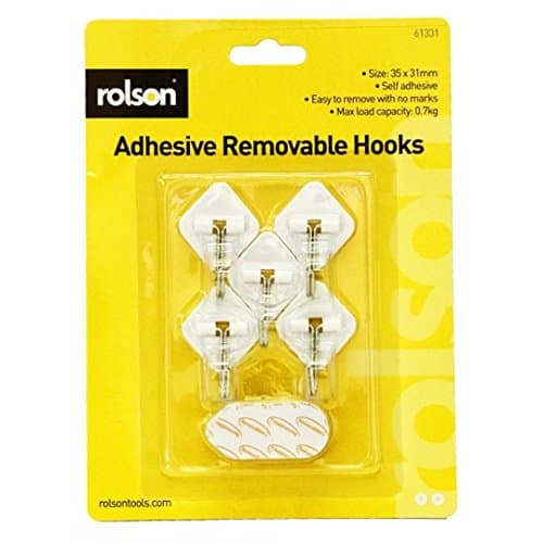 Image of Rolson 61331 5 pc 35 x 31 mm Removable Adhesive Metal Hooks
