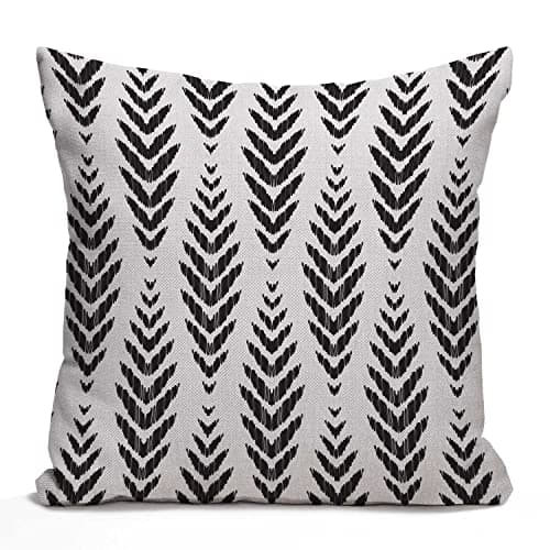 Image of Tomda Fashion Ikat Chevron Cushion Cover Black and White Cotton Linen Decorative Pillow Case Throw Pillow Cover Home Sofa Decor 45x45cm 18x18 Inch Pillow Cover