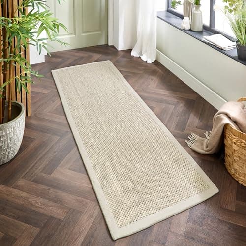 Image of Lord of Rugs Sisal Area Rug with Hand Stitched Border, Non-Slip Durable Natural Modern Bordered Carpet for Living Room, Hallway Flatweave Rug Light Beige/Sand Border, Runner 67 x 200 cm (2'2"x6'7")