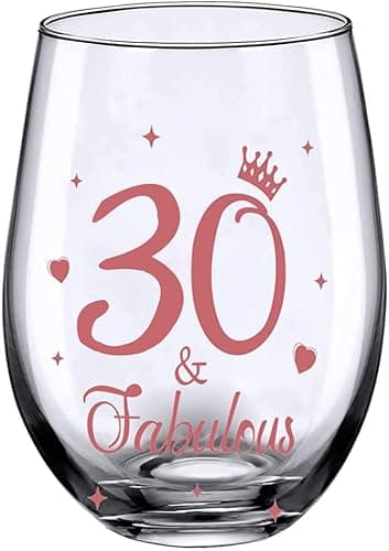 Image of JUWNMANT 30th Birthday Gifts, Men and Women Cheers Wine Glasses, 30th Birthday Party Wedding Anniversary Decor Gift, 17oz Stemless (30 and Fabulous)