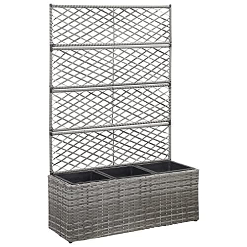 Image of vidaXL Raised Bed with Trellis and 3 Removable Pots - Poly Rattan Grey Outdoor Garden Planter - Weather and Durable