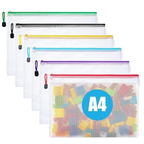 Image of A4 Plastic Zip Wallets - 6PCS Zip Lock Bags Plastic Document Folders Mesh Zipper File Bags Waterproof Travel Storage Pouch for School Office Supplies