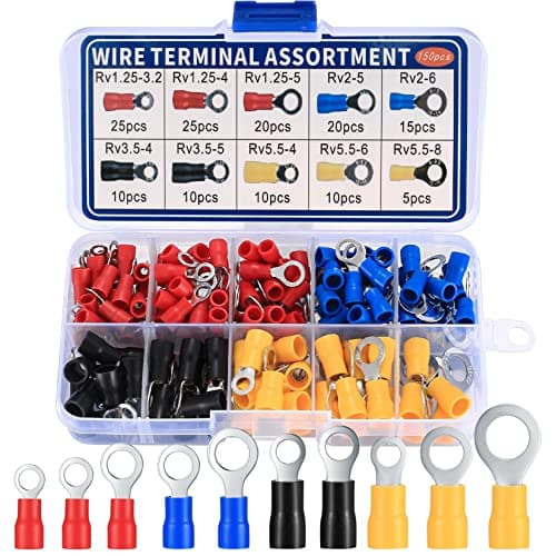 Image of 150 Pcs Ring Crimps Terminals Connectors, Insulated Electrical Terminals Wiring Connectors O-Type Assortment Kit for Automotive Car Motorcycle Repairs