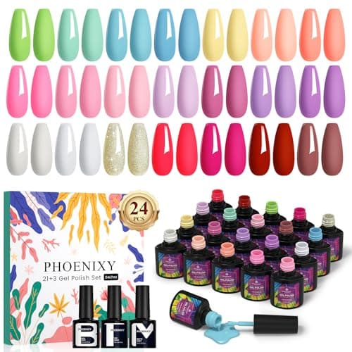 Image of PHOENIXY Gel Nail Polish Set, 21 Colours Pink Red U V Gel Nail Polish with Glossy Matte Top Coat Manicure Salon Home Nail Kit Gift for Women