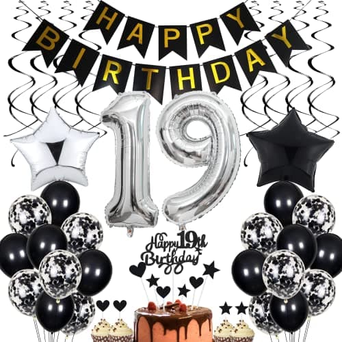 Image of 19th Birthday Cake Decoration, Black and White Party Decor for 16 Years Old, Suitable for Boys and Girls