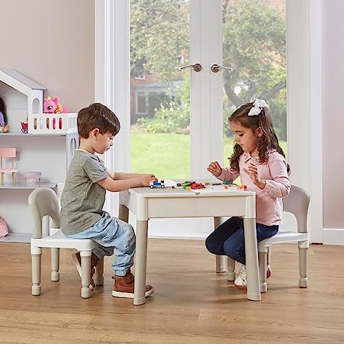 Image of Liberty House Toys Kids 5-in-1 Activity Table and 2 Chairs, Sand, Water, Construction Play, Grey, H450 x W510 x D540mm